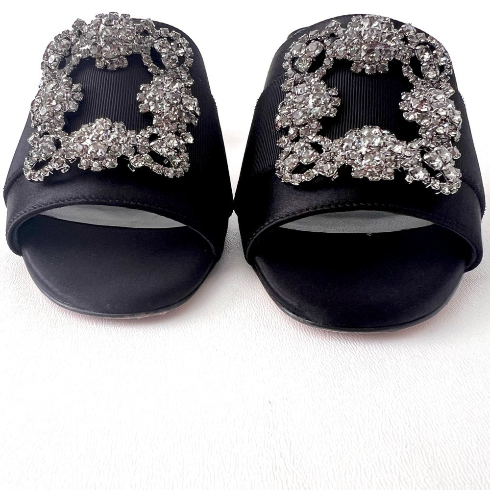 MANOLO BLAHNIK | Martanew Black Satin Jewel Buckle Mules EU 36 US 6 - Picture 5 of 13